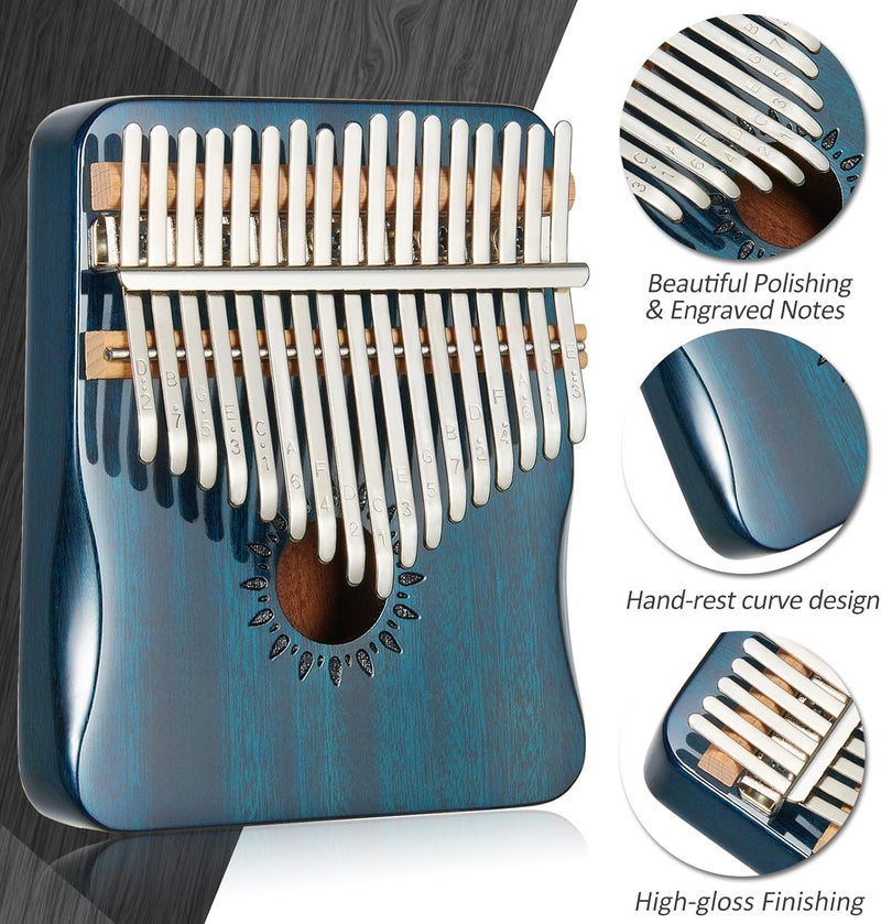 Aarvi Kalimba Thumb Piano, Portable 17 Keys Mbira Finger Piano with Tune Hammer and Study Instruction, Musical Instrument Birthday Gift for Adult Beginners & Professionals (blue) - Image 2